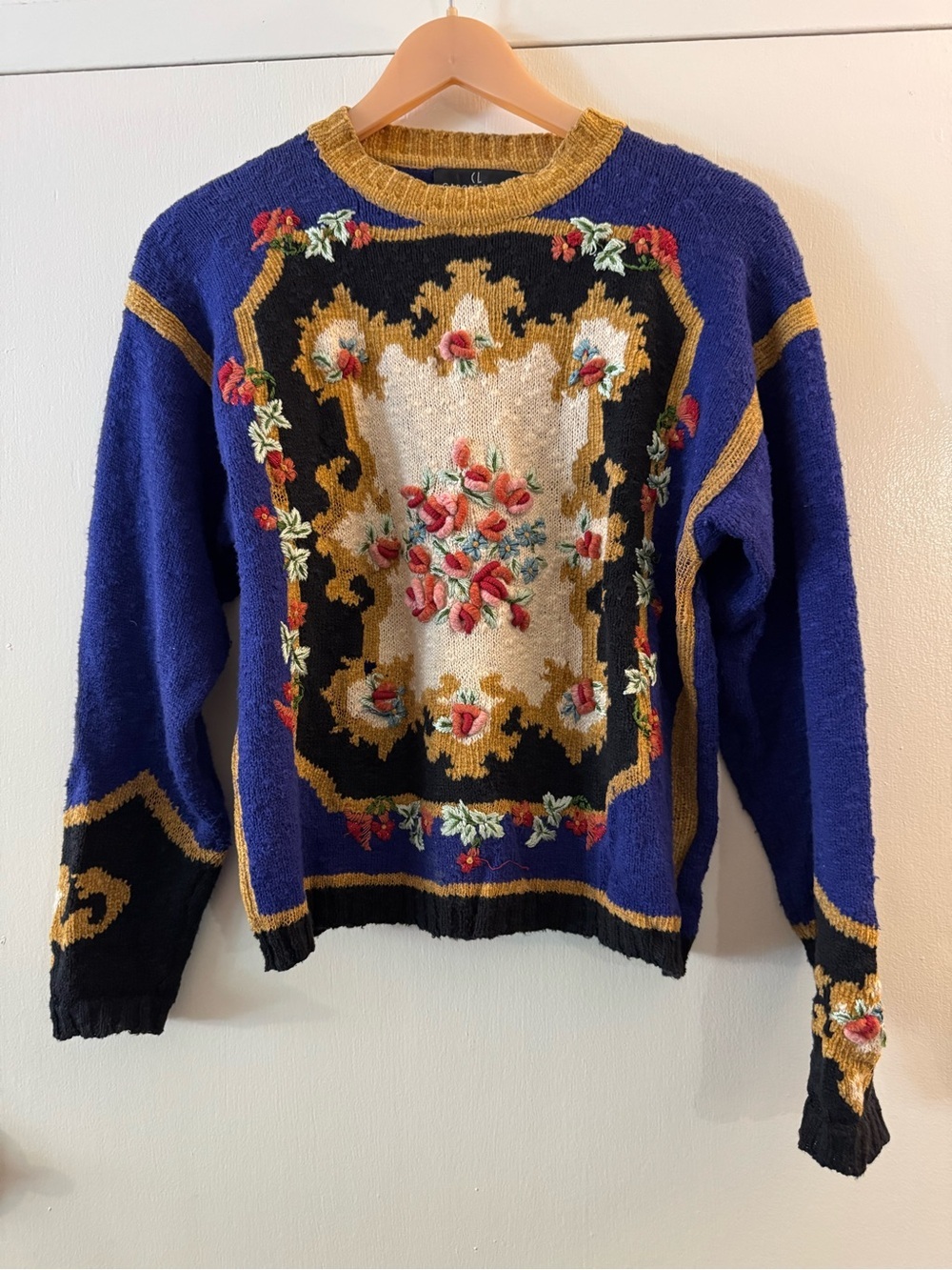Vintage Rare CAROLE LITTLE Embellished Sweater Multi-Color Petites Small Baroque